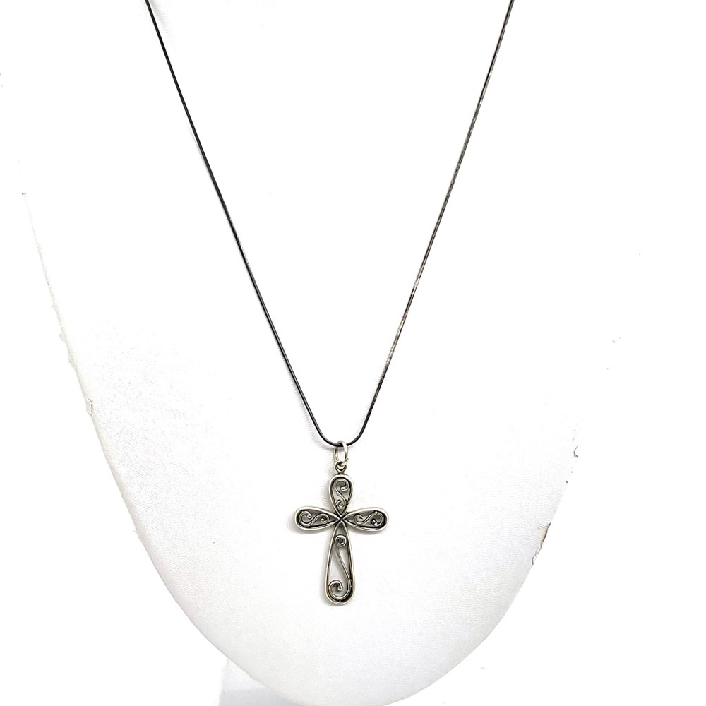 Sterling Scrollwork Cross Necklace - image 3